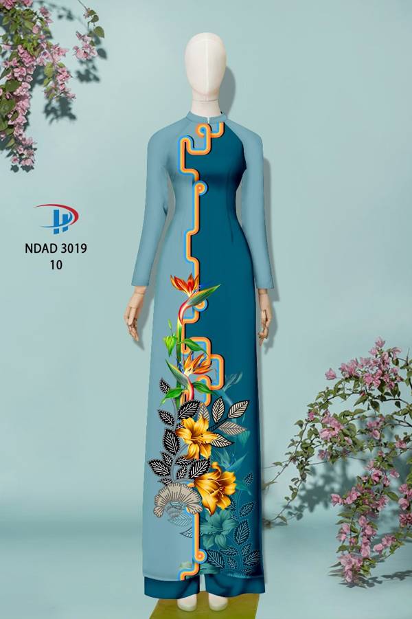 Áo Dài Hoa In 3D thiết kế 2021 AD NDAD 3019