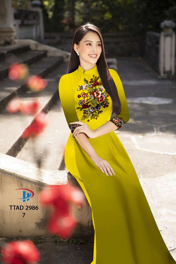 Áo Dài Hoa In 3D Thiết Kế 2021 AD TTAD2986