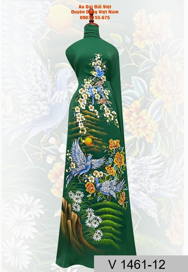 Vải Áo Dài Vẽ Hoa Và Chim Vừa Ra Ad V1461_12 - Áo Dài Đất Việt