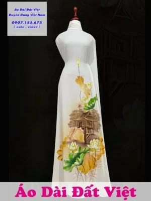 Vải Áo Dài Vẽ Tay Hoa Sen Ad V14750